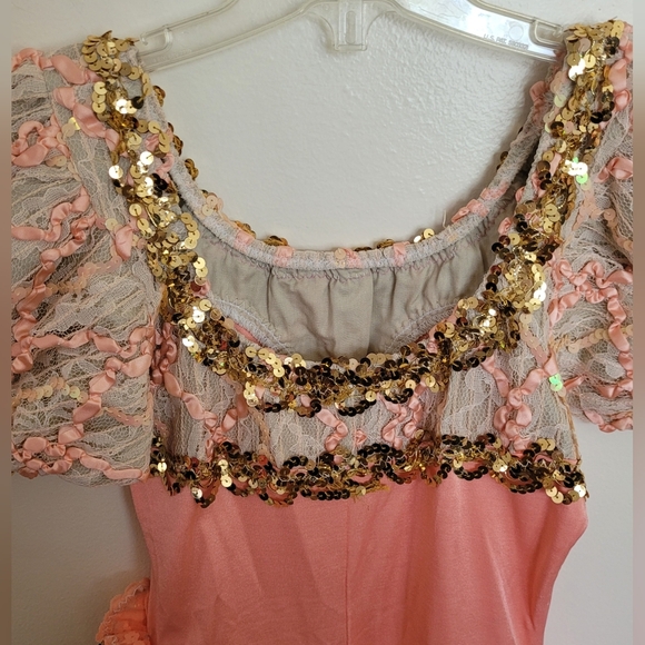 Couture Pageant Gold Peach Sequined Lace Dance Dress Size Medium Girls - Picture 4 of 11